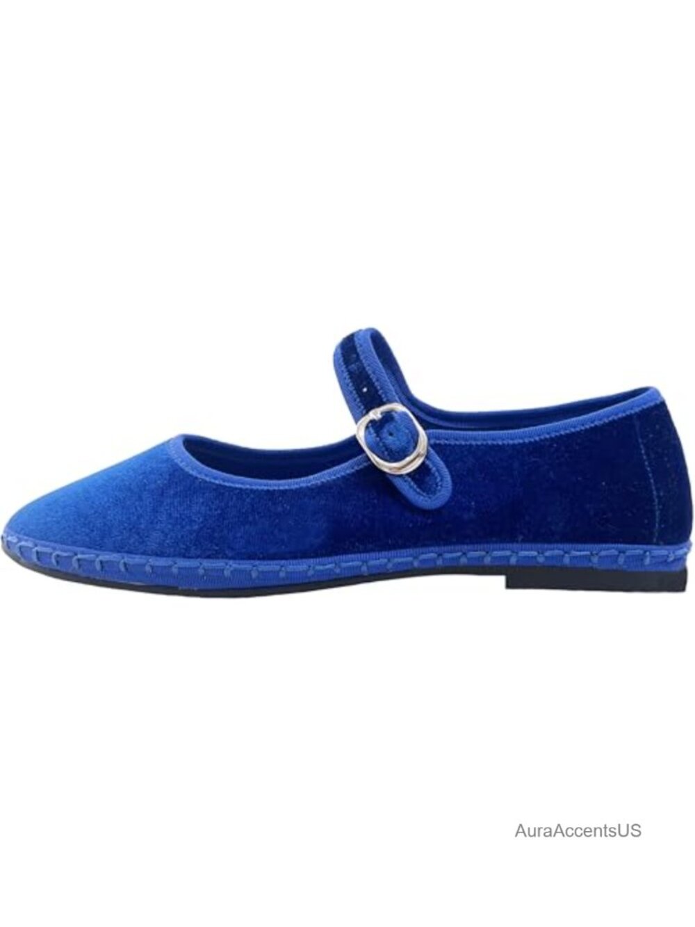 Women's Velvet Mary Jane Ballet Flats Adjustable Ankle Strap Round Toe